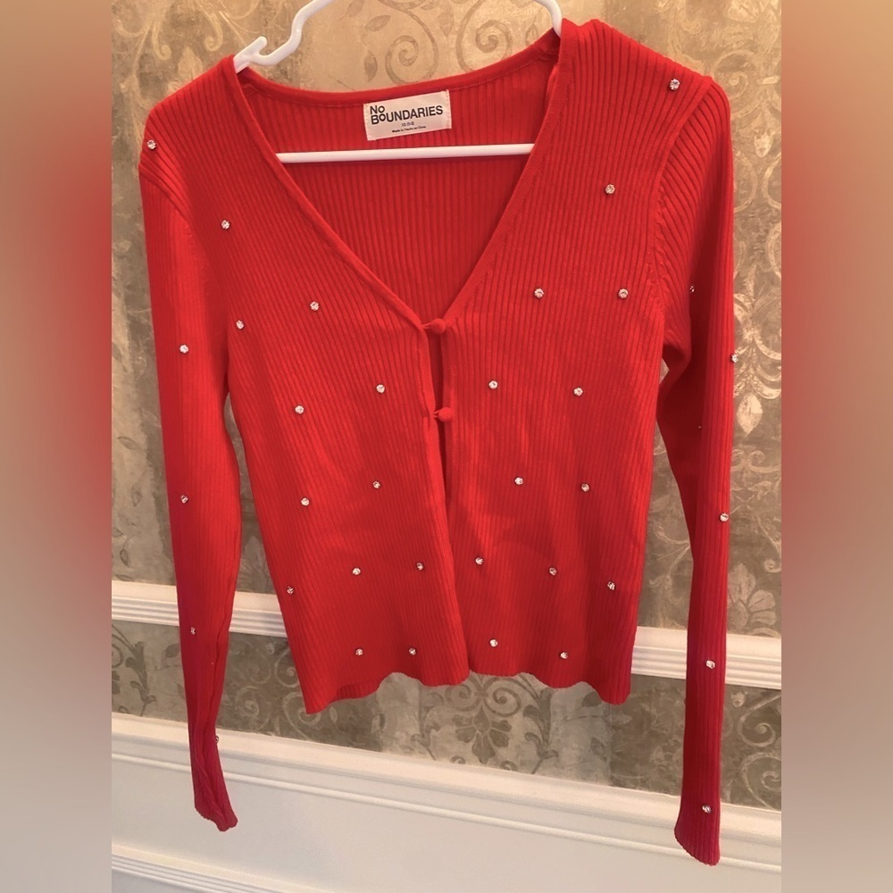 No Boundaries Red Sweater with Embellishments